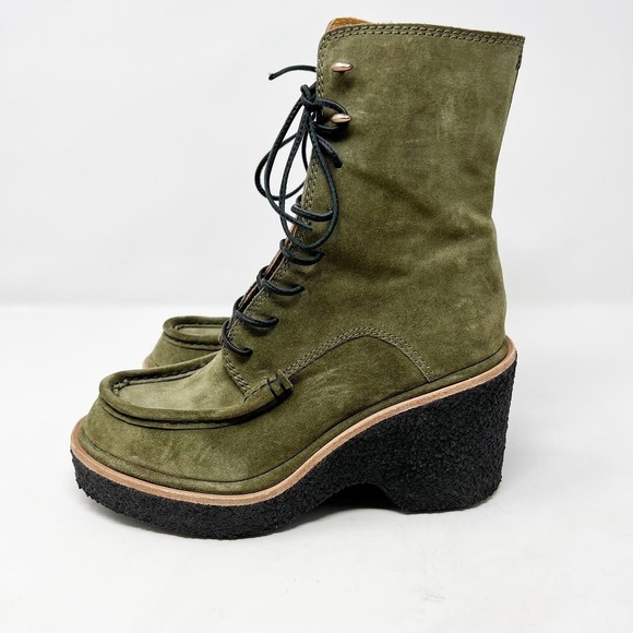 Rag & Bone Scout Suede Wedge Platform Boots In Green Size 37.5 - Picture 3 of 10